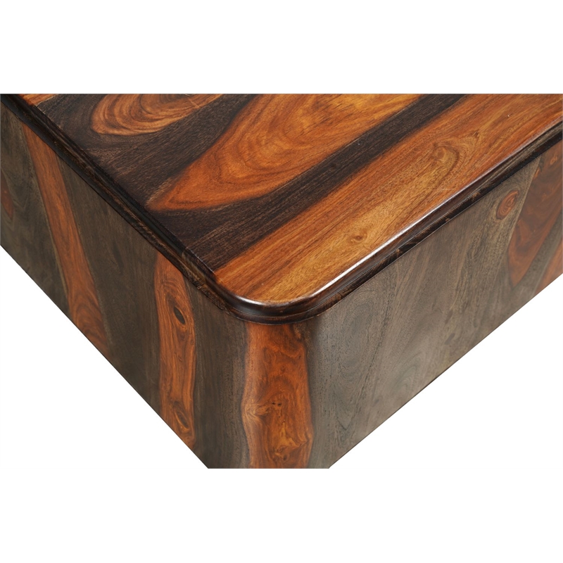 Pemberly Row Solid Sheesham Wood Block Coffee Table in Dark Brown