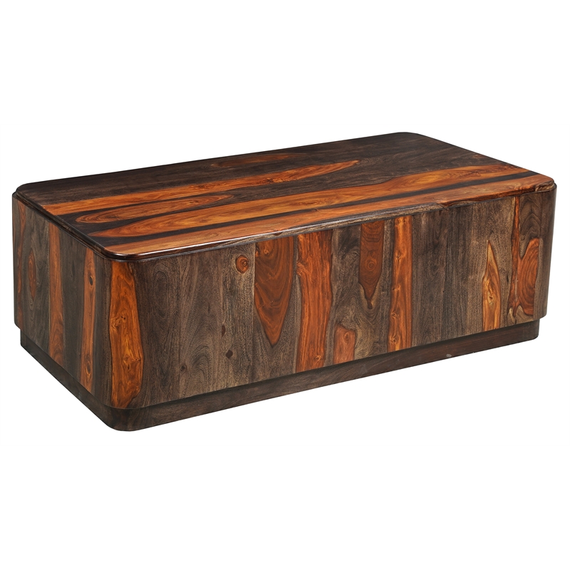 Pemberly Row Solid Sheesham Wood Block Coffee Table in Dark Brown