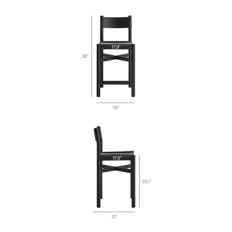 Pemberly Row Set of 2 Oak Wood Counter Stools with Woven Seats in Black