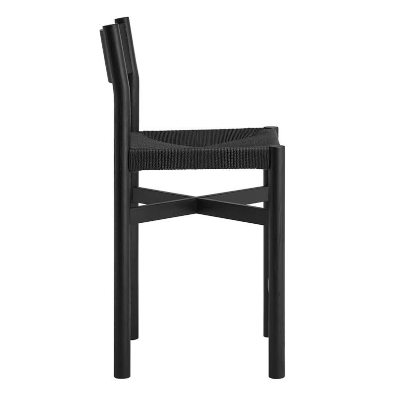 Pemberly Row Set of 2 Oak Wood Counter Stools with Woven Seats in Black