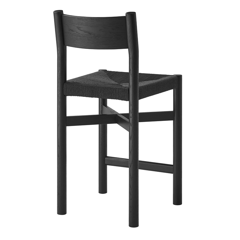 Pemberly Row Set of 2 Oak Wood Counter Stools with Woven Seats in Black