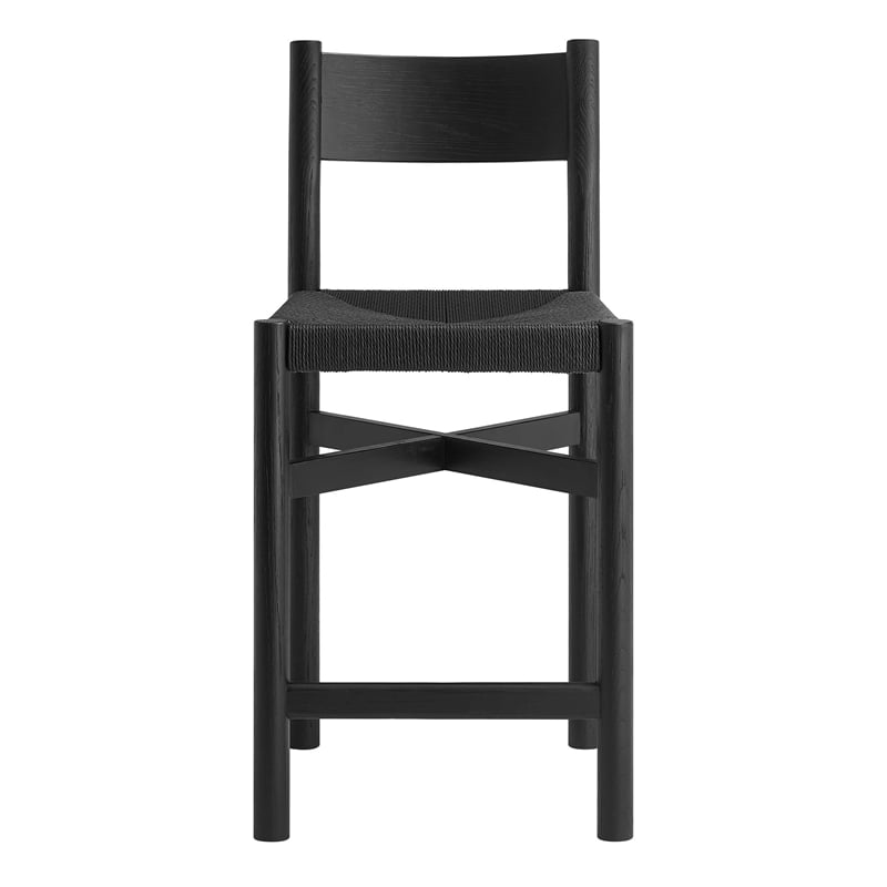 Pemberly Row Set of 2 Oak Wood Counter Stools with Woven Seats in Black