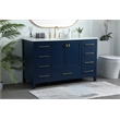 Pemberly Row Solid Wood Bathroom Vanity in Blue with Marble Countertop