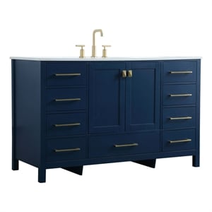 Pemberly Row Solid Wood Bathroom Vanity in Blue with Marble Countertop