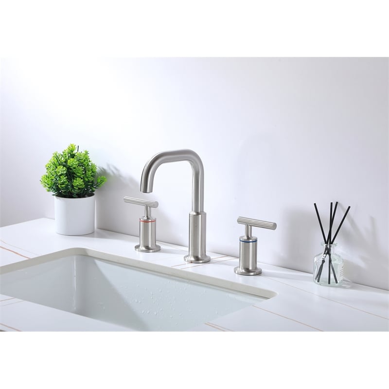 Pemberly Row Brass Double Handle Bathroom Faucet in Brushed Nickel