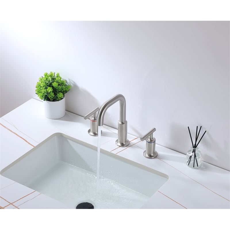 Pemberly Row Brass Double Handle Bathroom Faucet in Brushed Nickel