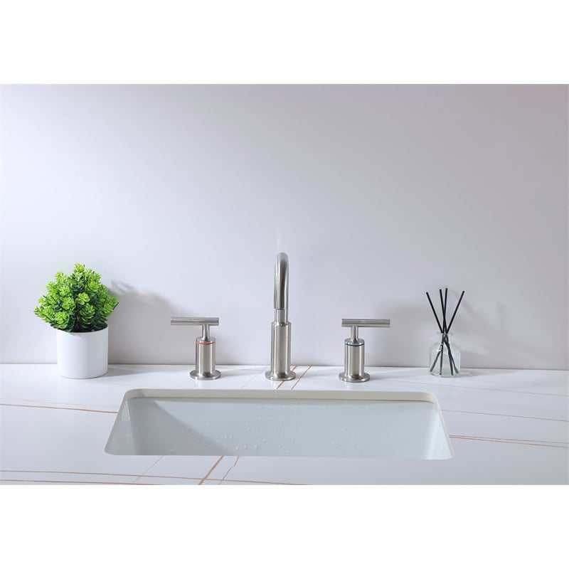 Pemberly Row Brass Double Handle Bathroom Faucet in Brushed Nickel
