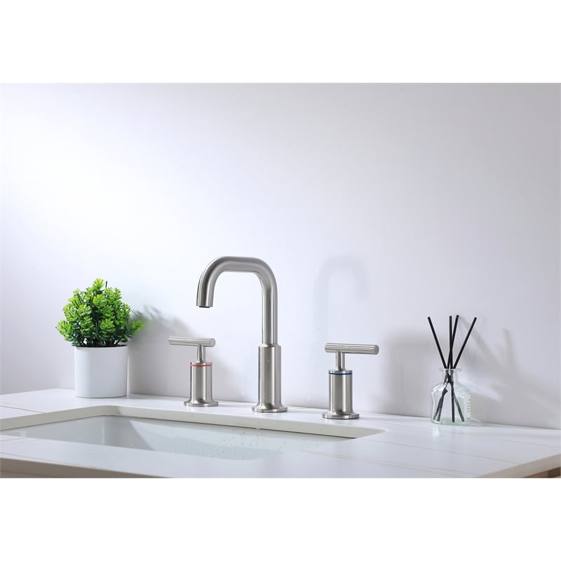 Pemberly Row Brass Double Handle Bathroom Faucet in Brushed Nickel