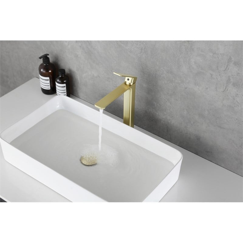 Pemberly Row Brass Single Handle Bathroom Faucet in Brushed Gold