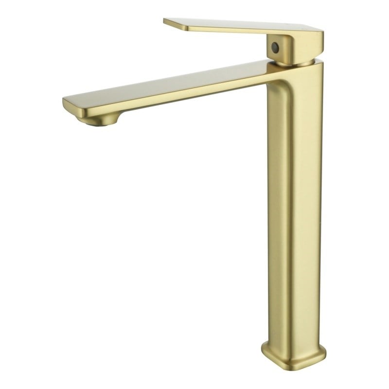 Pemberly Row Brass Single Handle Bathroom Faucet in Brushed Gold
