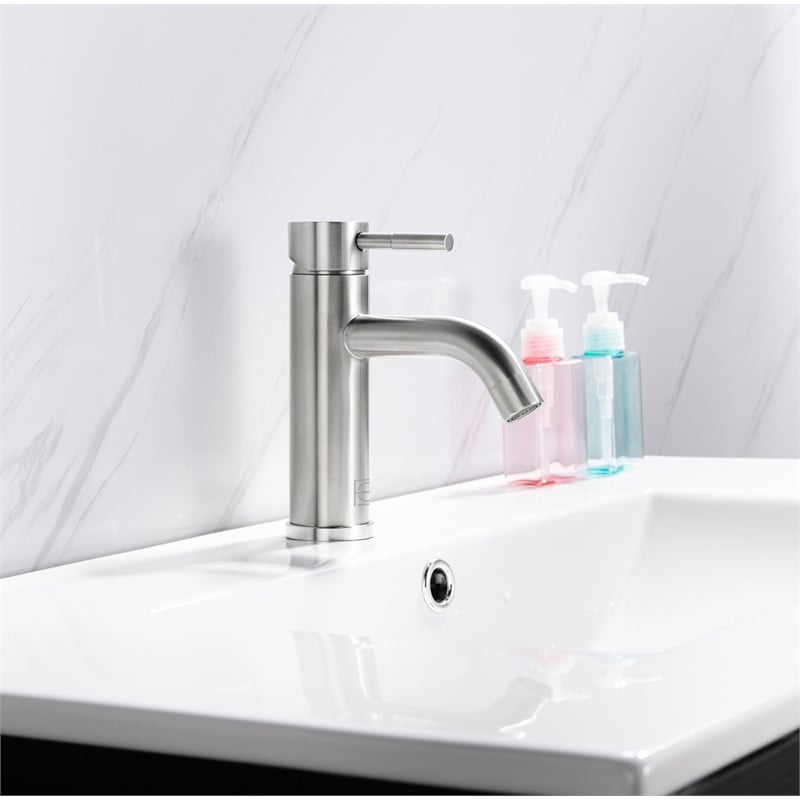 Pemberly Row Stainless Steel Bathroom Vanity Faucet in Brushed Nickel