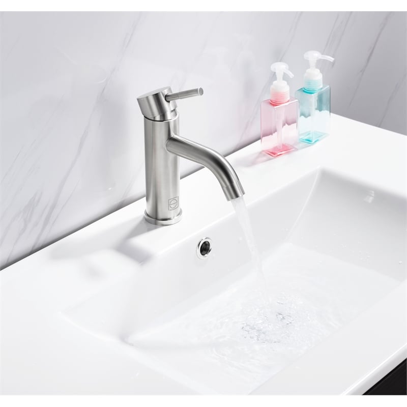Pemberly Row Stainless Steel Bathroom Vanity Faucet in Brushed Nickel