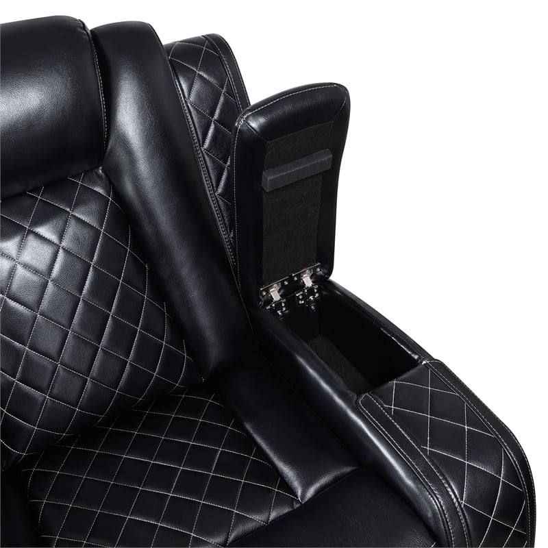 Pemberly Row Faux Leather Power Loveseat with Console in Black