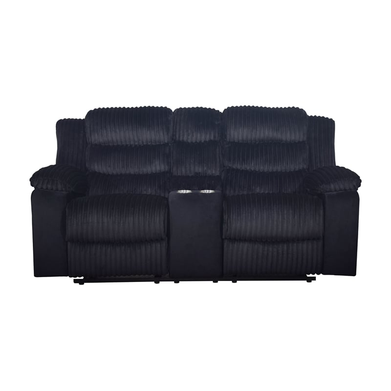 pemberly row black reclining loveseat with drink console and storage