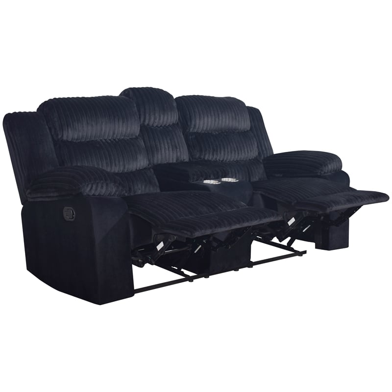 pemberly row black reclining loveseat with drink console and storage