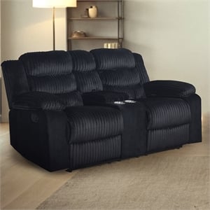 Pemberly Row Black Reclining Loveseat with Drink Console and Storage