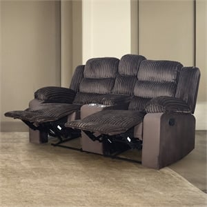 Pemberly Row Dual Reclining Loveseat in Wood and Chocolate Brown Fabric