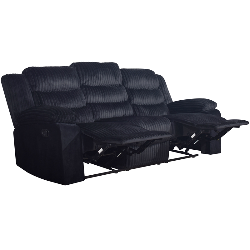 Pemberly Row Dual Reclining Sofa in Wood and Black Fabric