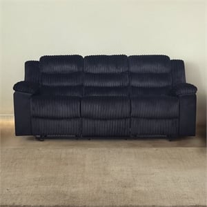 Pemberly Row Dual Reclining Sofa in Wood and Black Fabric