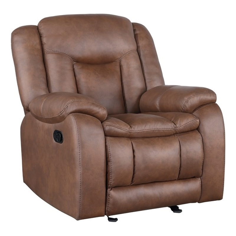 Pemberly Row Fabric Upholstered Manual Glider Recliner in Brown