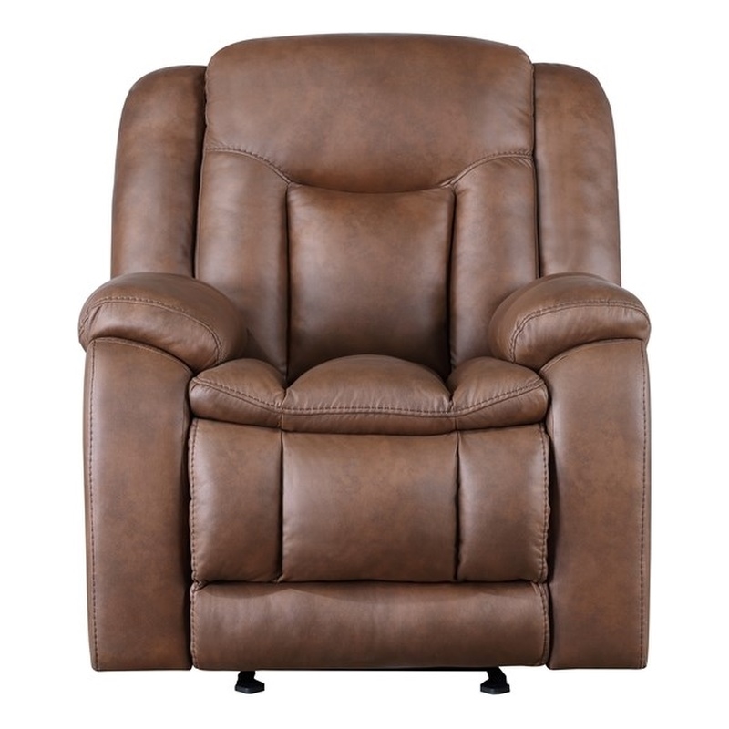 Pemberly Row Fabric Upholstered Manual Glider Recliner in Brown