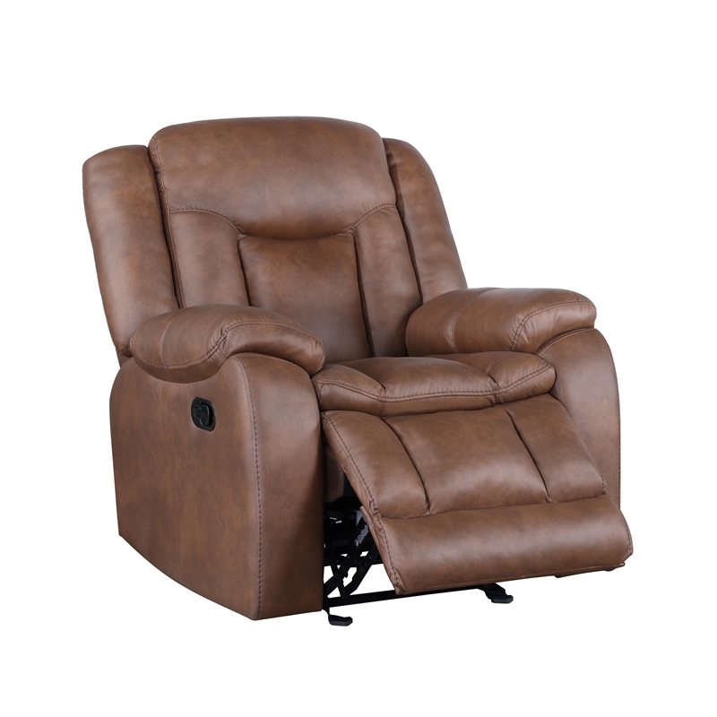 Pemberly Row Fabric Upholstered Manual Glider Recliner in Brown