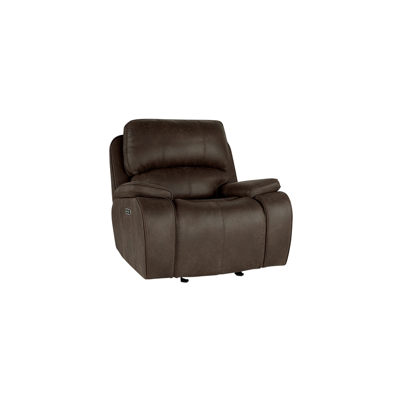 Pemberly Row Fabric Power Glider Recliner in Rustic Brown with USB Ports