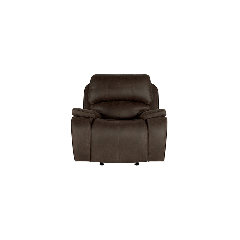 Pemberly Row Fabric Power Glider Recliner in Rustic Brown with USB Ports