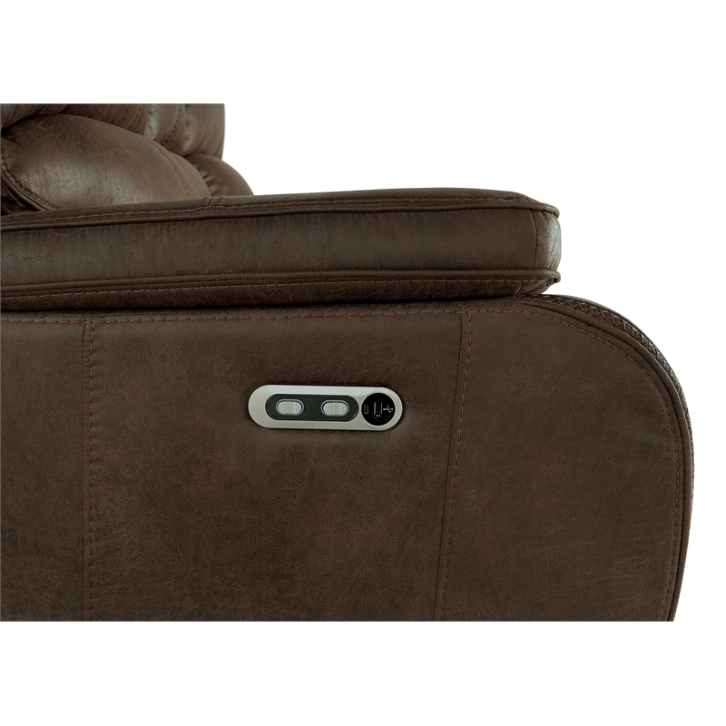 Pemberly Row Fabric Power Glider Recliner in Rustic Brown with USB Ports