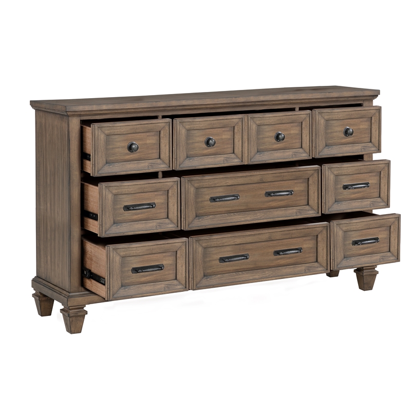 Pemberly Row 9-Drawer Wood Dresser in Vintage Mocha Finish