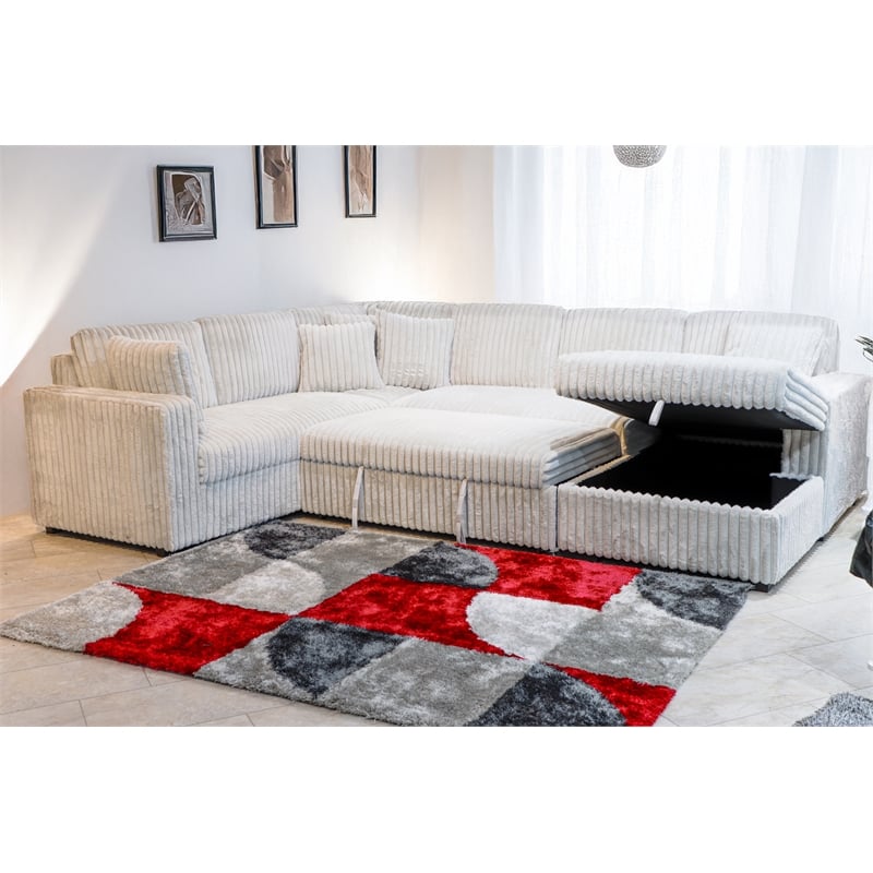 Pemberly Row 5-Piece Fabric Upholstered Sectional in Mist Gray