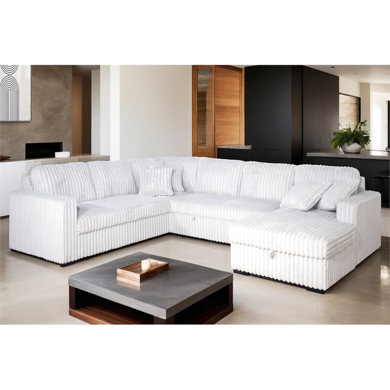 Pemberly Row 5-Piece Fabric Upholstered Sectional in Mist Gray