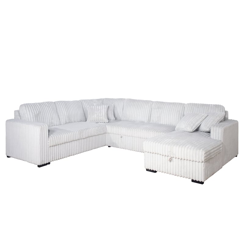 Pemberly Row 5-Piece Fabric Upholstered Sectional in Mist Gray