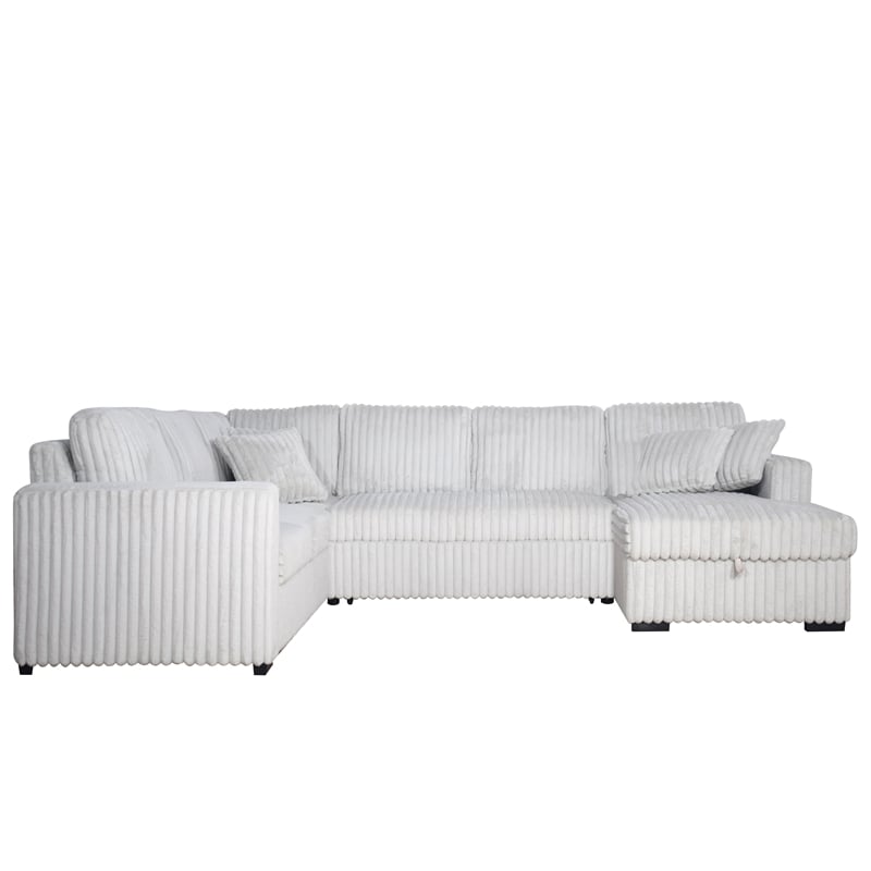 Pemberly Row 5-Piece Fabric Upholstered Sectional in Mist Gray