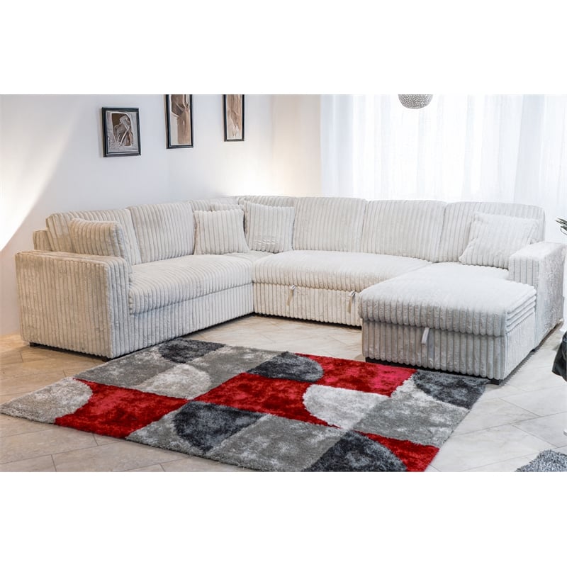 Pemberly Row 5-Piece Fabric Upholstered Sectional in Mist Gray