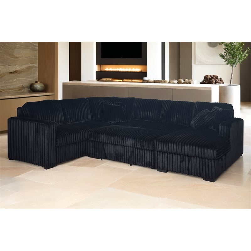 Pemberly Row 5-Piece Fabric Sectional with Chaise in Midnight Black