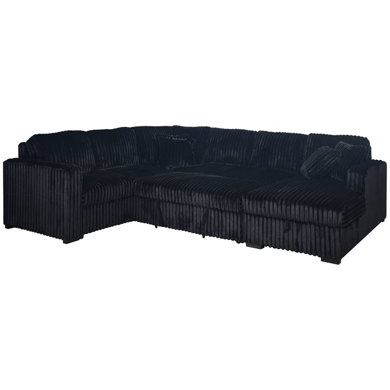 Pemberly Row 5-Piece Fabric Sectional with Chaise in Midnight Black