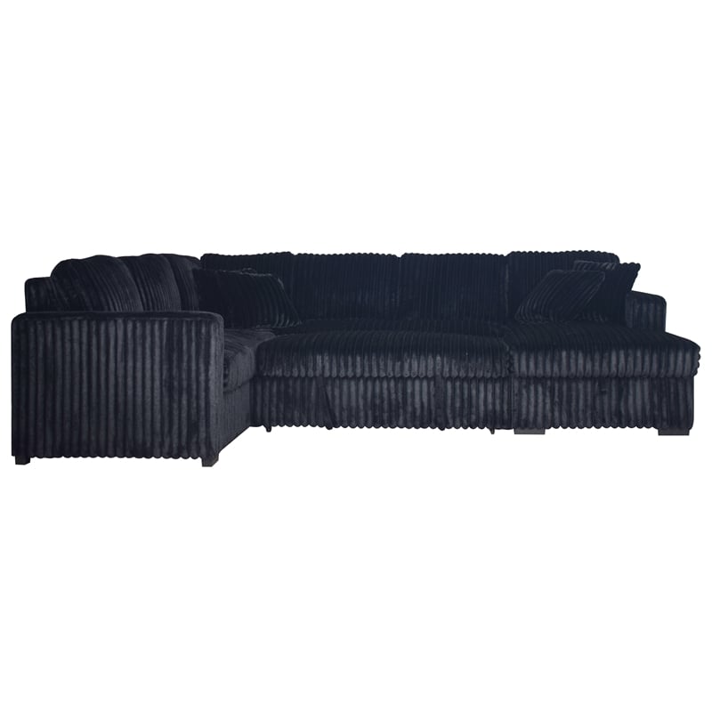 Pemberly Row 5-Piece Fabric Sectional with Chaise in Midnight Black