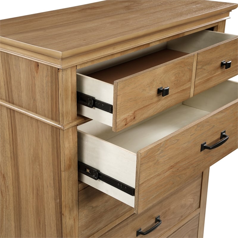 Pemberly Row Wood 5-Drawer Chest in Honey Brown