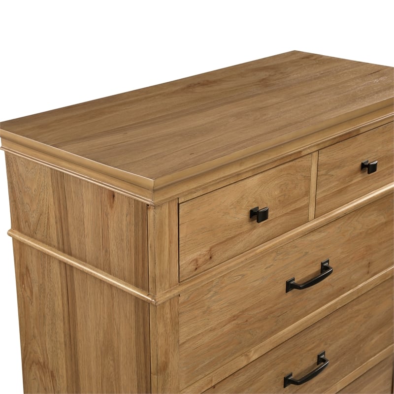 Pemberly Row Wood 5-Drawer Chest in Honey Brown