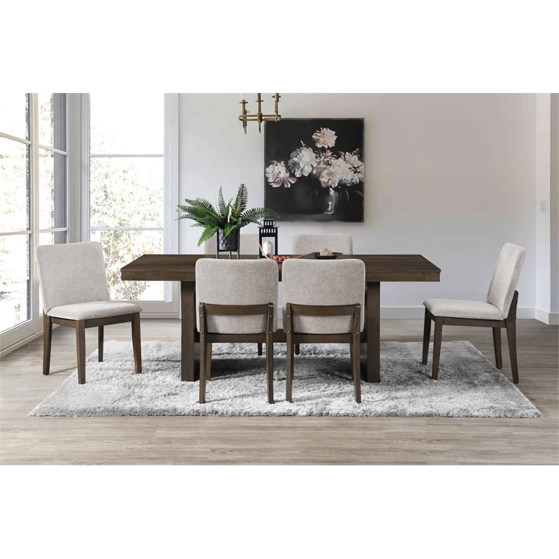 Pemberly Row 7-Piece Rubberwood Dining Table Set in Walnut and Beige