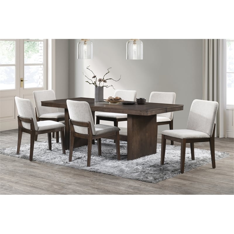 Pemberly Row 7-Piece Rubberwood Dining Table Set in Walnut and Beige