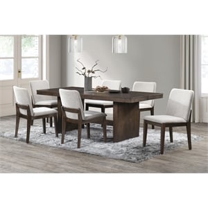 Pemberly Row 7-Piece Rubberwood Dining Table Set in Walnut and Beige