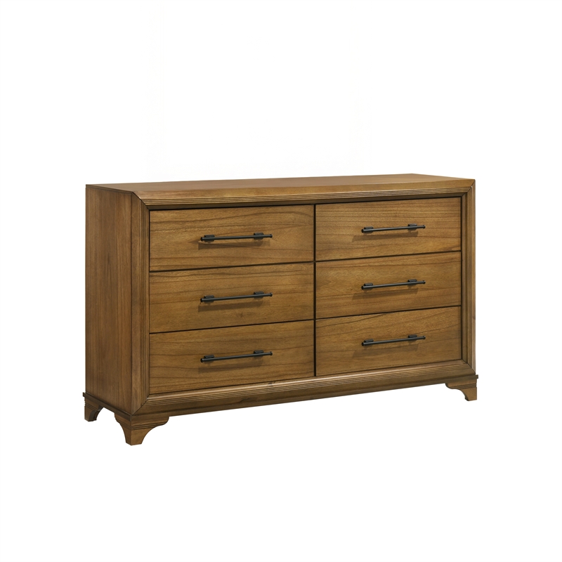 Pemberly Row Wood 6-Drawer Dresser in Honey Finish