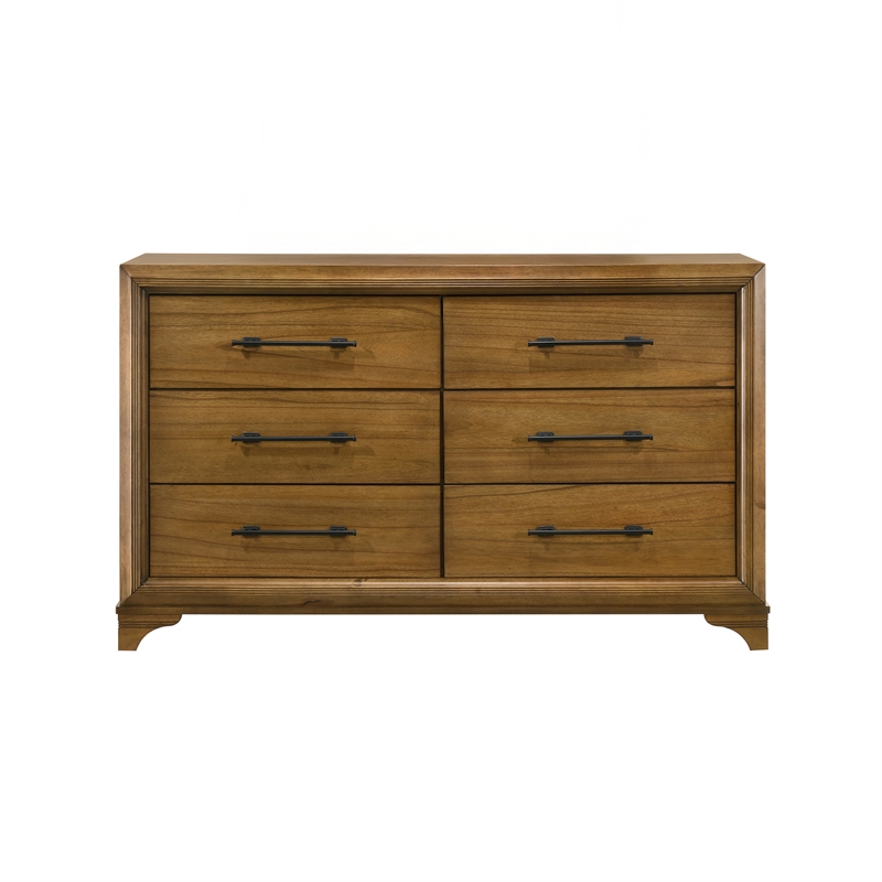 Pemberly Row Wood 6-Drawer Dresser in Honey Finish