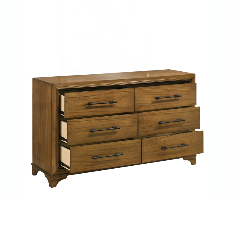 Pemberly Row Wood 6-Drawer Dresser in Honey Finish
