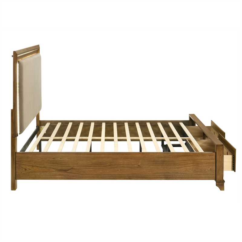 Pemberly Row Wood King Storage Platform Bed in Honey Finish