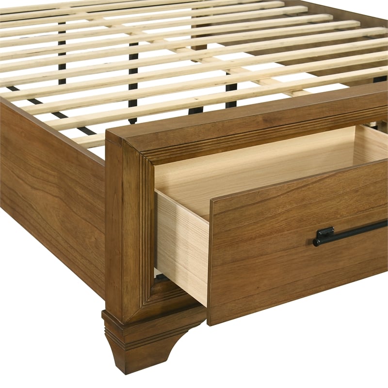 Pemberly Row Wood King Storage Platform Bed in Honey Finish