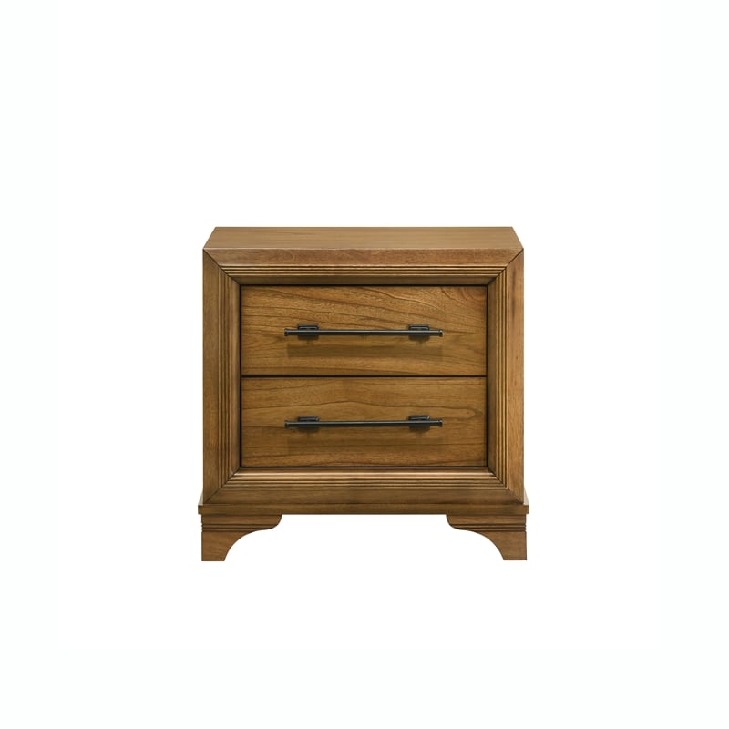 Pemberly Row 4Pc Wood King Bedroom Set with Nightstand in Honey Brown