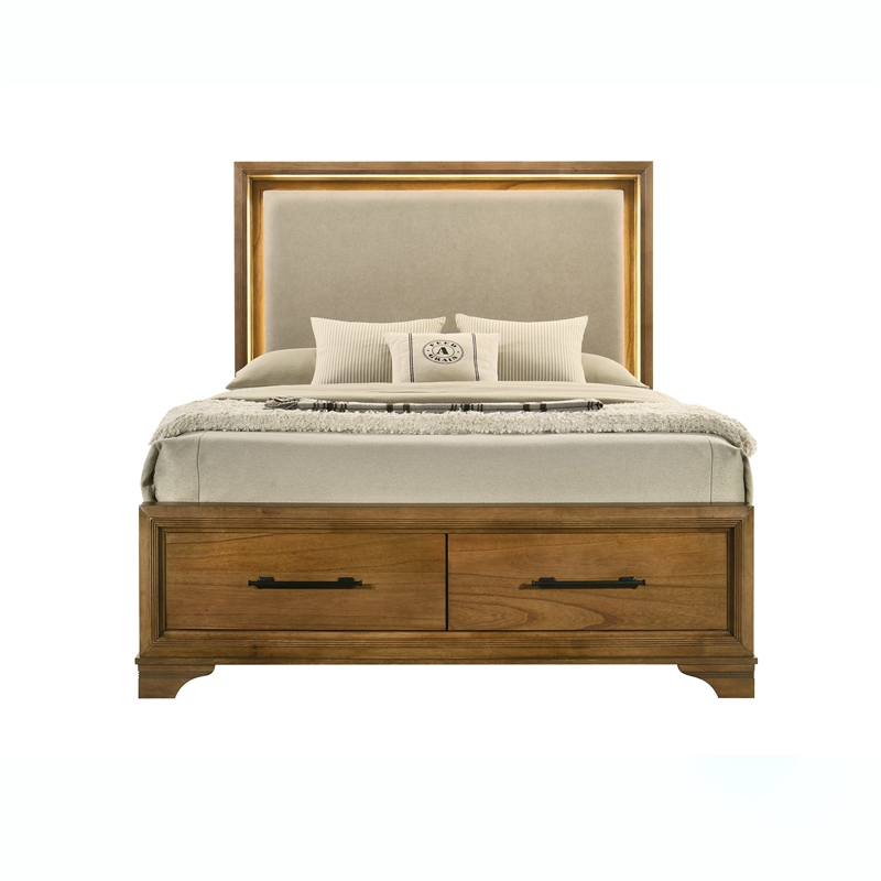 Pemberly Row 4Pc Wood King Bedroom Set with Nightstand in Honey Brown